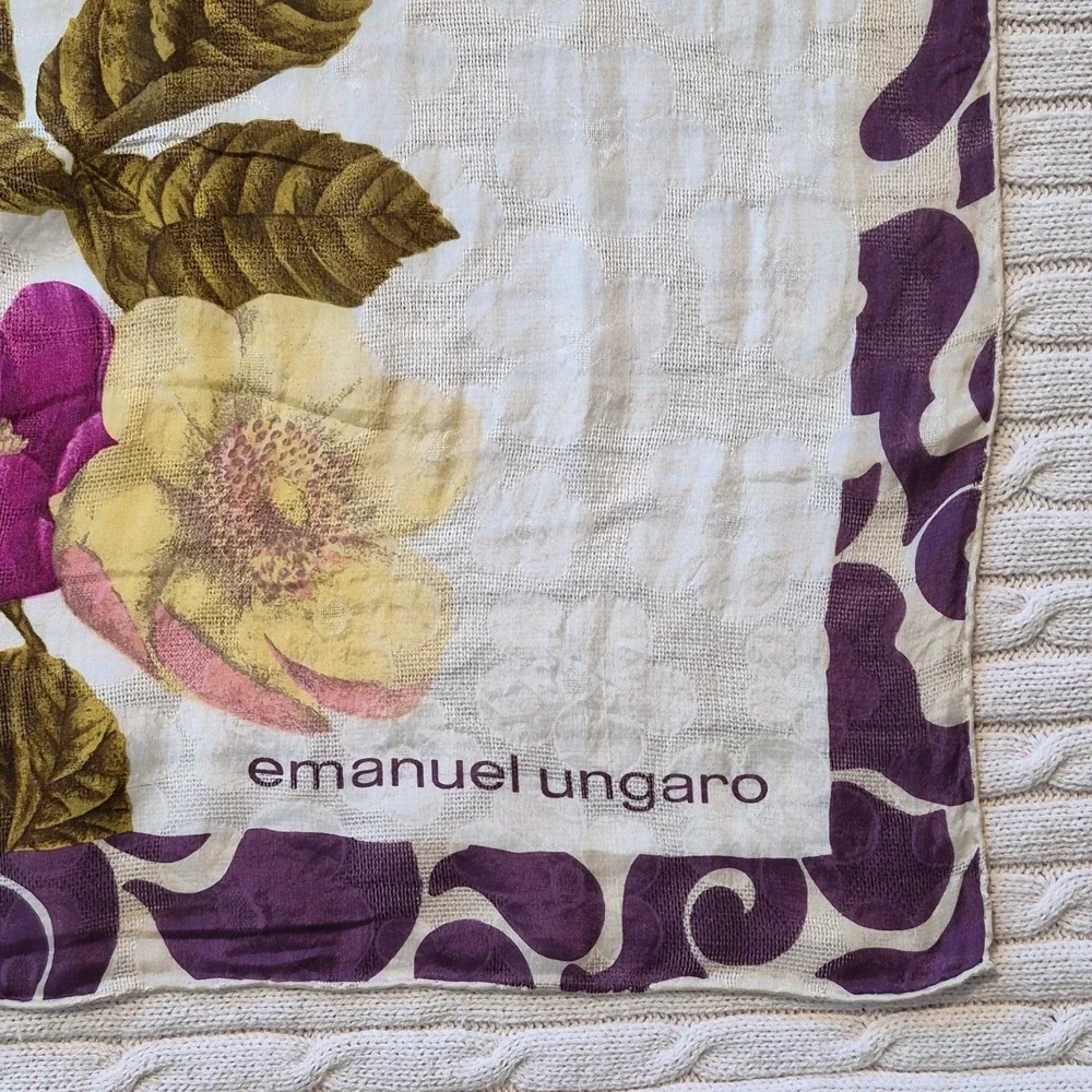 Vintage‎ Emanuel Ungaro Floral Scarf Purple Yellow Green Cream Women's
